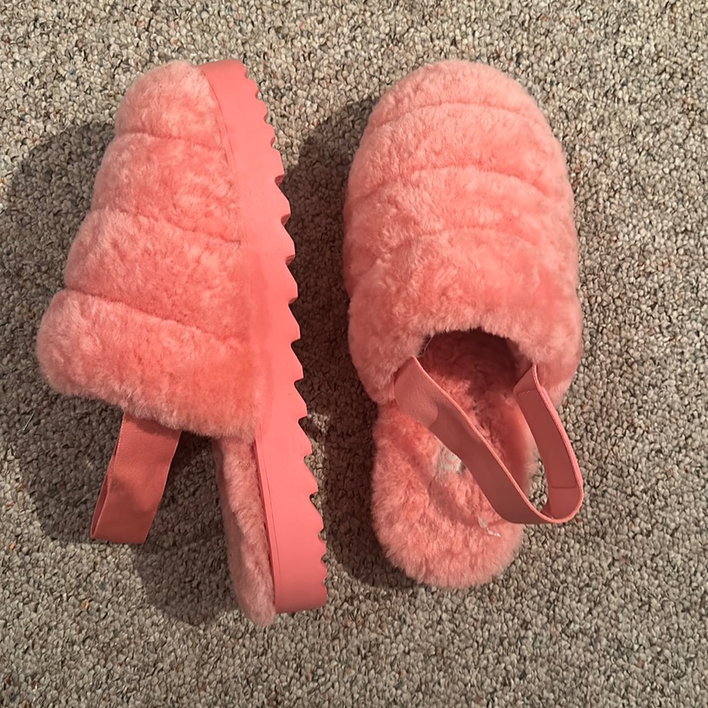 ugg pink platform fluffy slippers